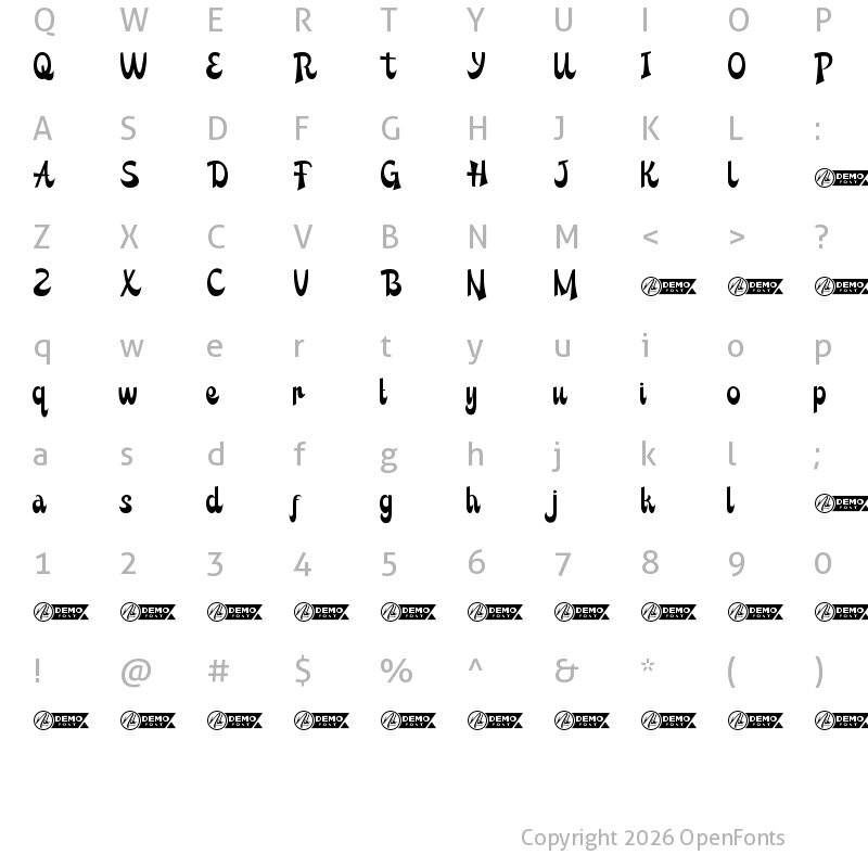 Character Map of Tahu Tempe Demo Regular