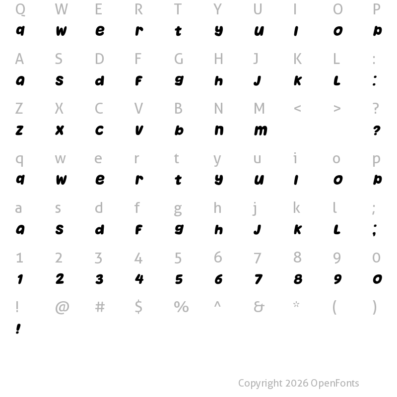 Character Map of Takeover Italic