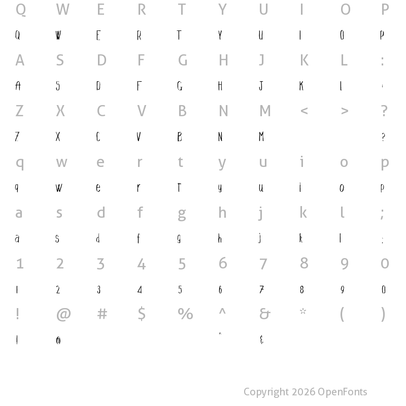Character Map of Tall Drink Regular