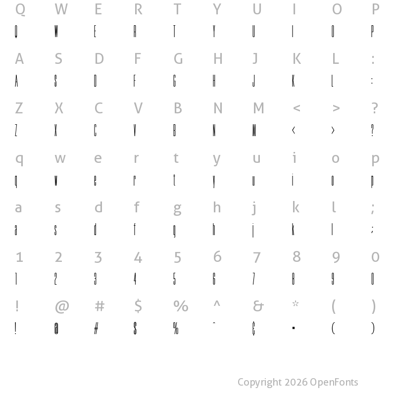 Character Map of TallSkinny Regular