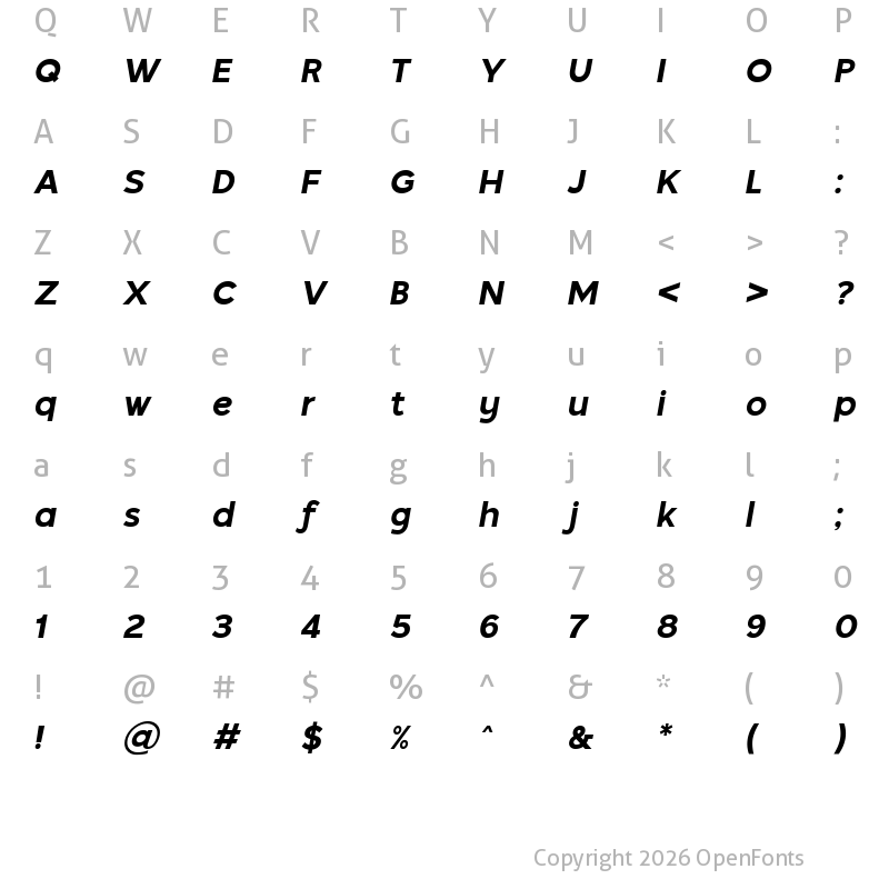 Character Map of TangoSans _Italic