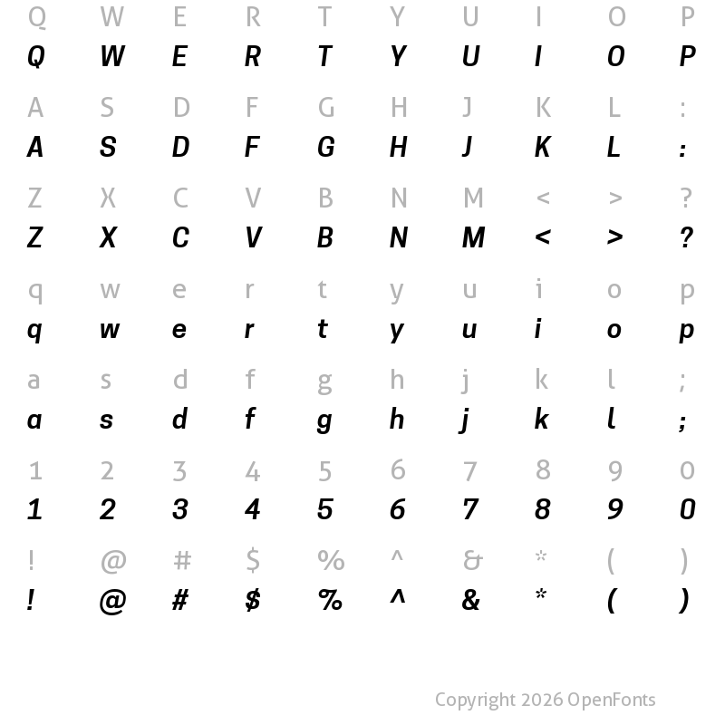 Character Map of Tanohe Sans SemiBold Italic