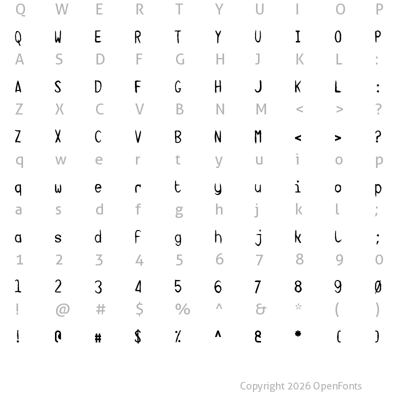 Character Map of Targa MS Hand Regular