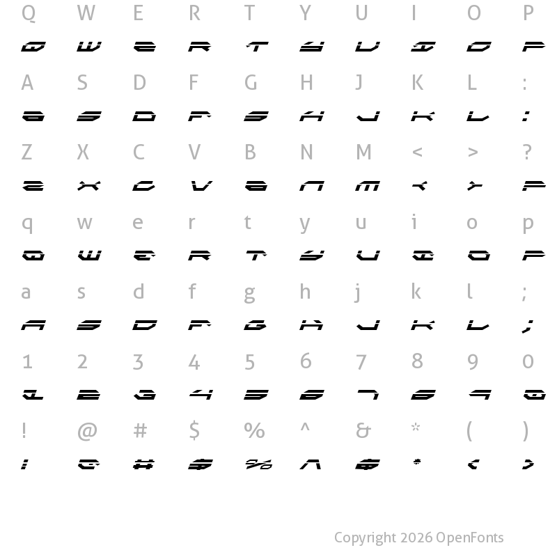 Character Map of Taskforce Laser Italic Italic