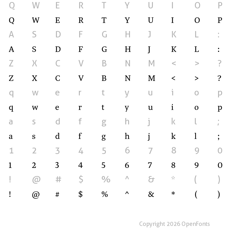 Character Map of Tasman Regular