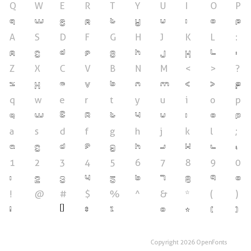 Character Map of Tech Font Outline Regular