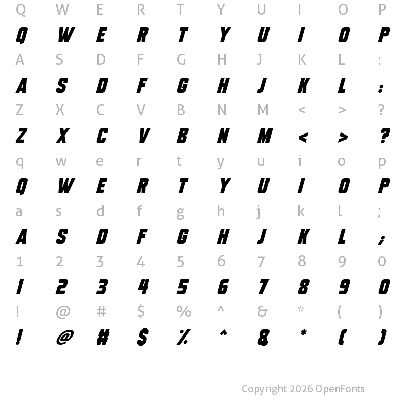 Character Map of Tech Headlines Italic