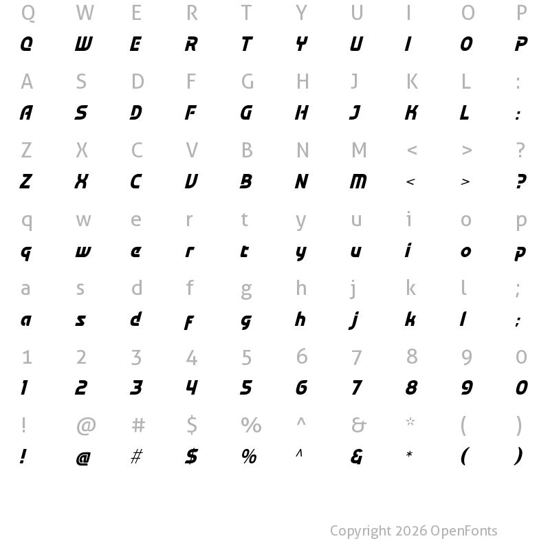 Character Map of Techno Race Italic