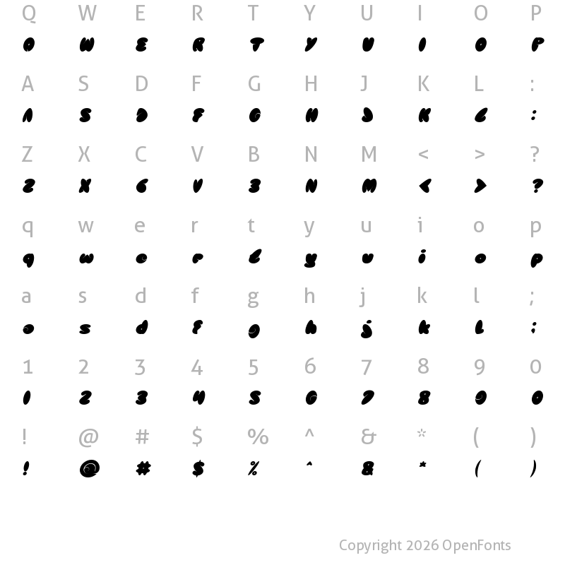 Character Map of TECHNOLOGY Italic