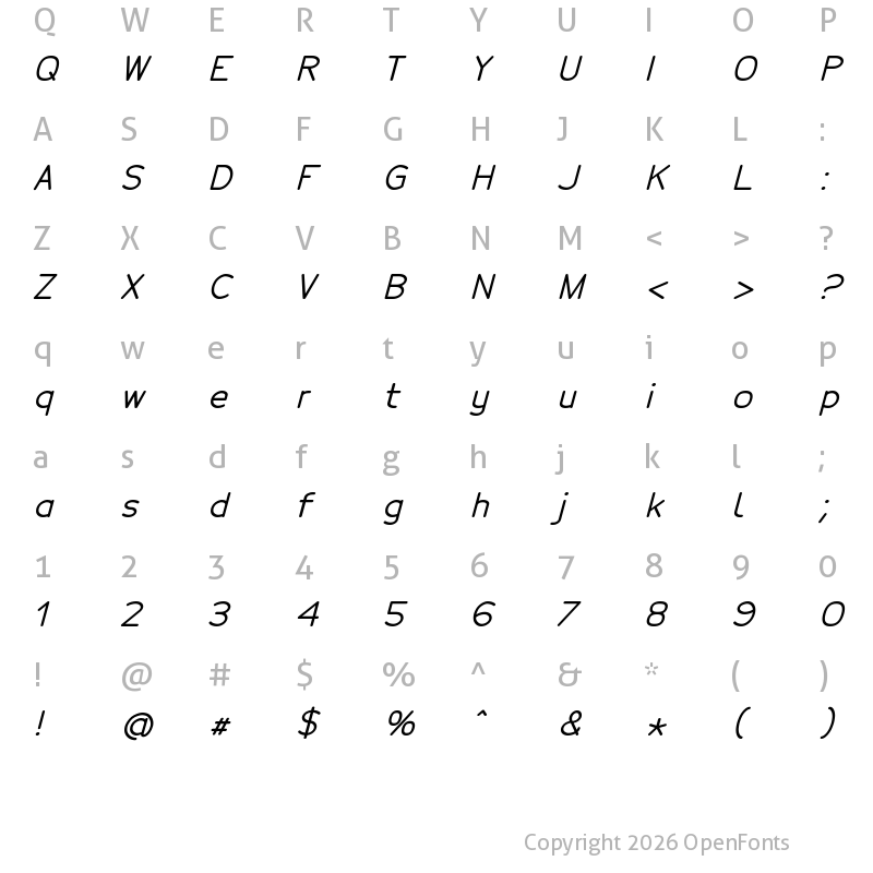Character Map of Tecnico GruesoInclinado