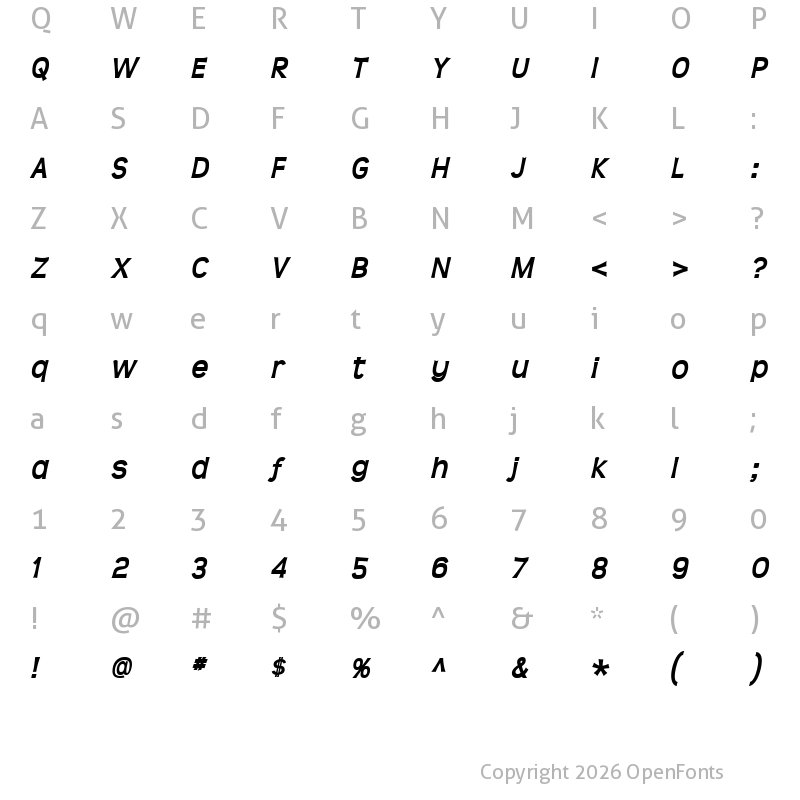 Character Map of Teen Bold Italic