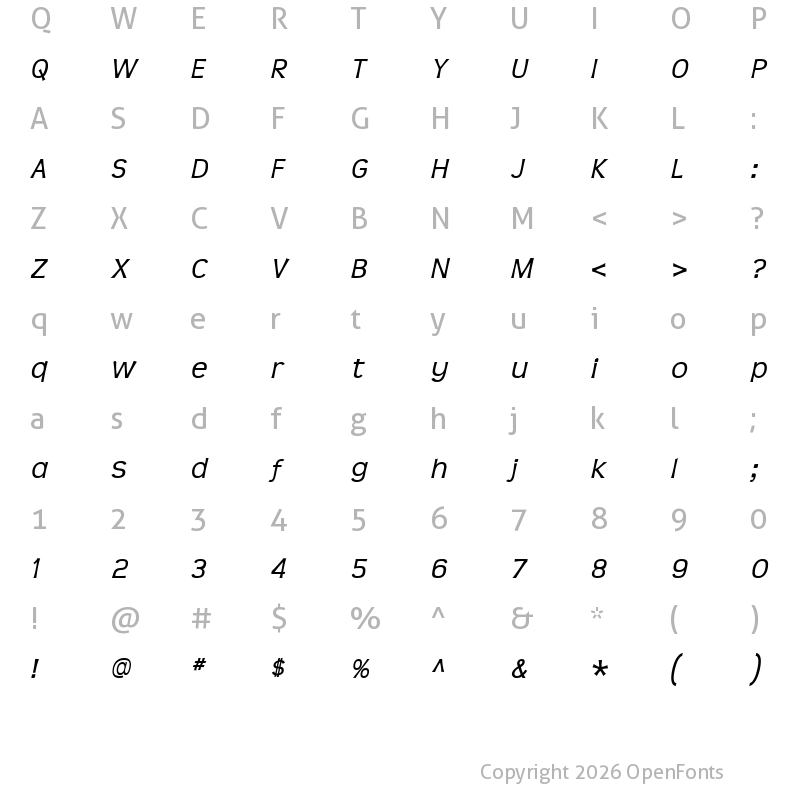 Character Map of Teen Italic