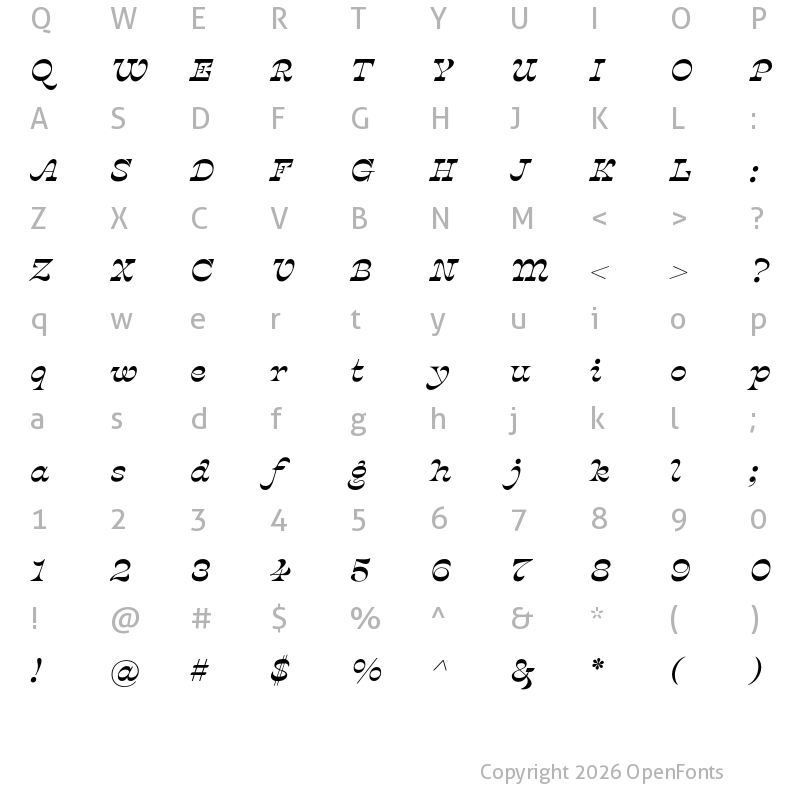 Character Map of Temeraire Italienne Italic