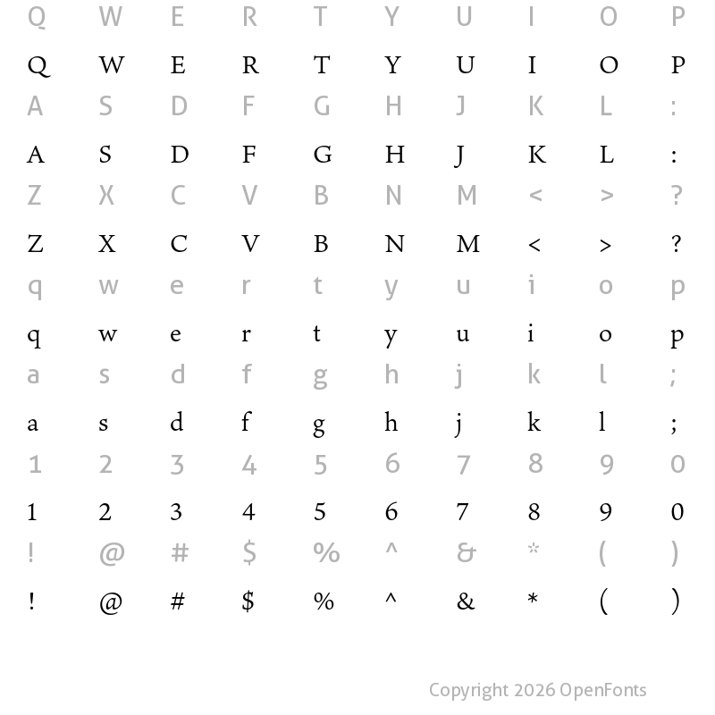 Character Map of Ten Oldstyle Regular