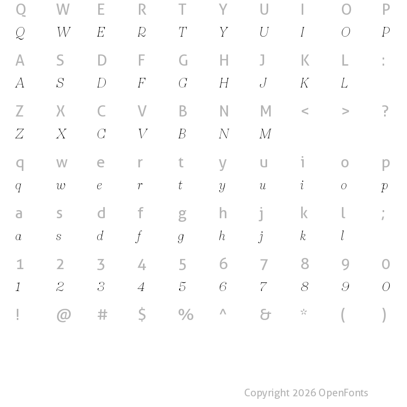 Character Map of Tenez Italics Variable Test Regular