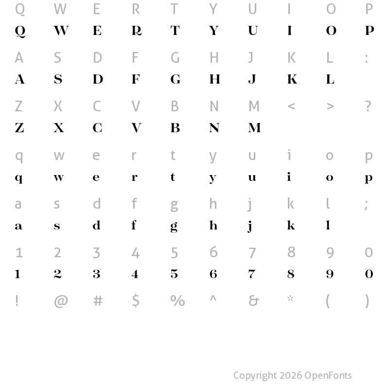 Character Map of Tenez Test Bold