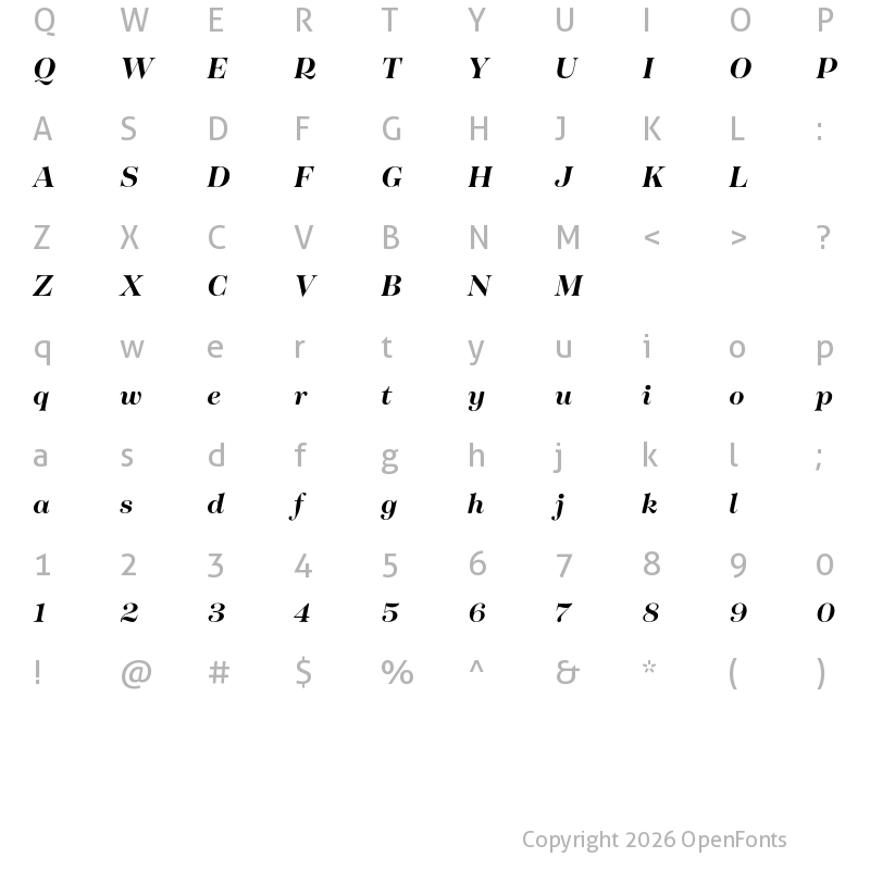 Character Map of Tenez Test Bold Italic