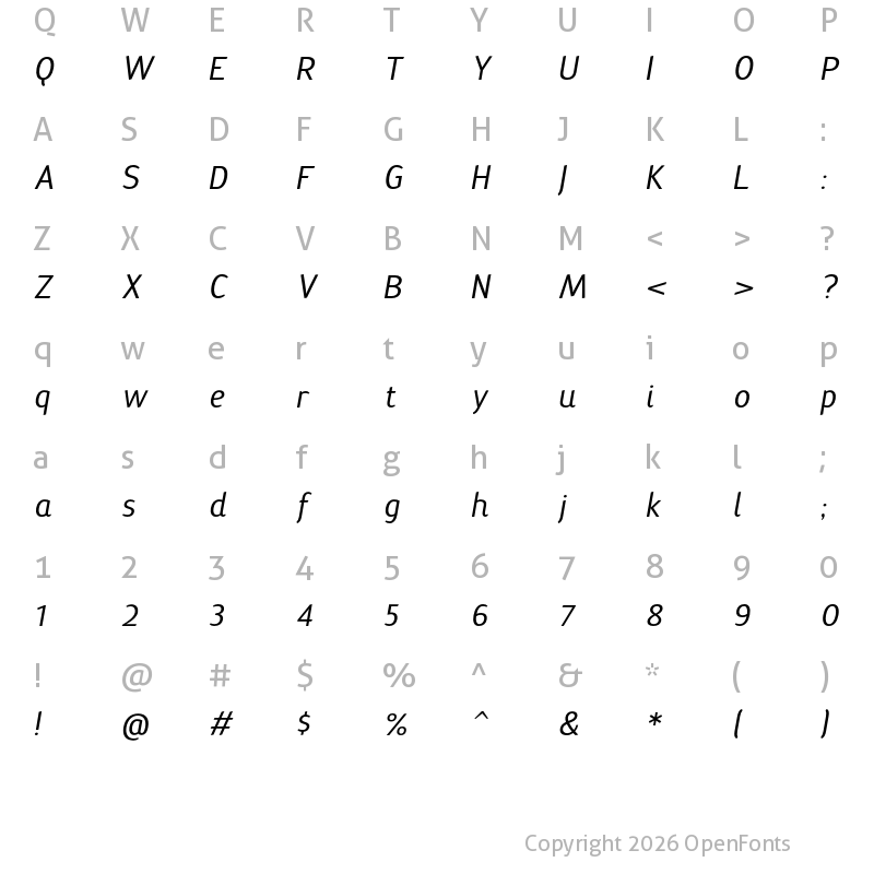 Character Map of Terra Sans Medium Italic