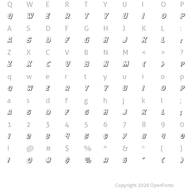 Character Map of Terror Babble 3D Italic Italic