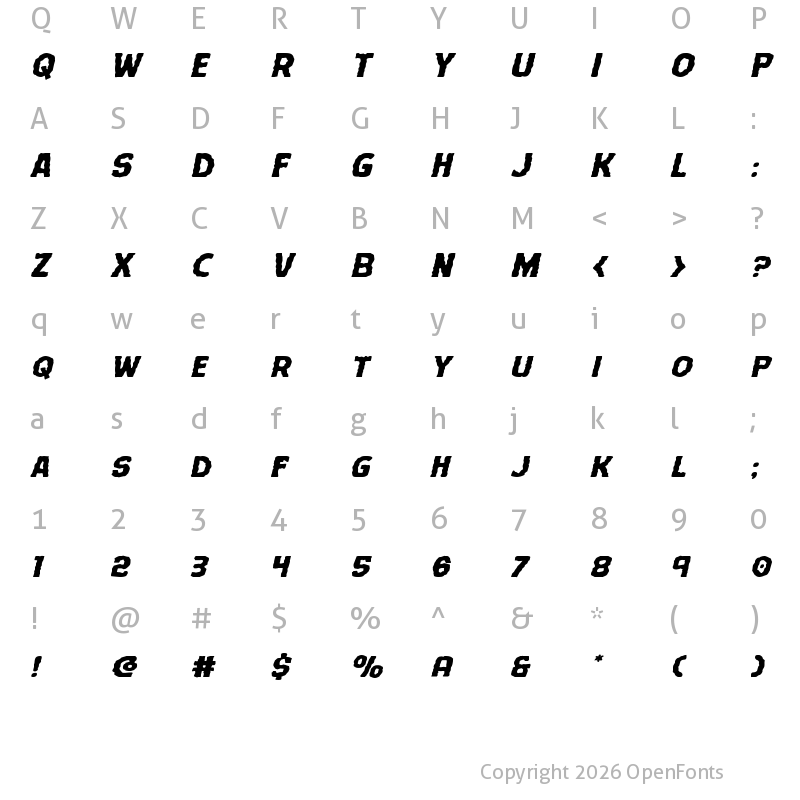 Character Map of Terror Babble Expanded Italic Expanded Italic