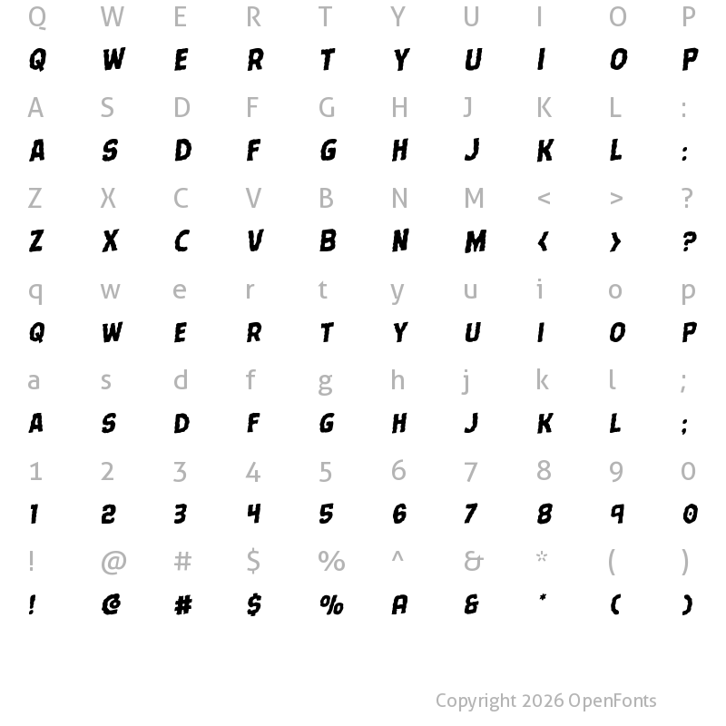 Character Map of Terror Babble Rotalic Italic