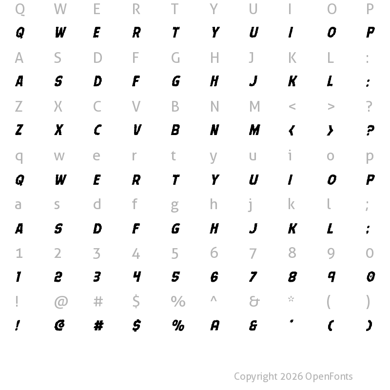 Character Map of Terror Babble Staggered Italic Italic