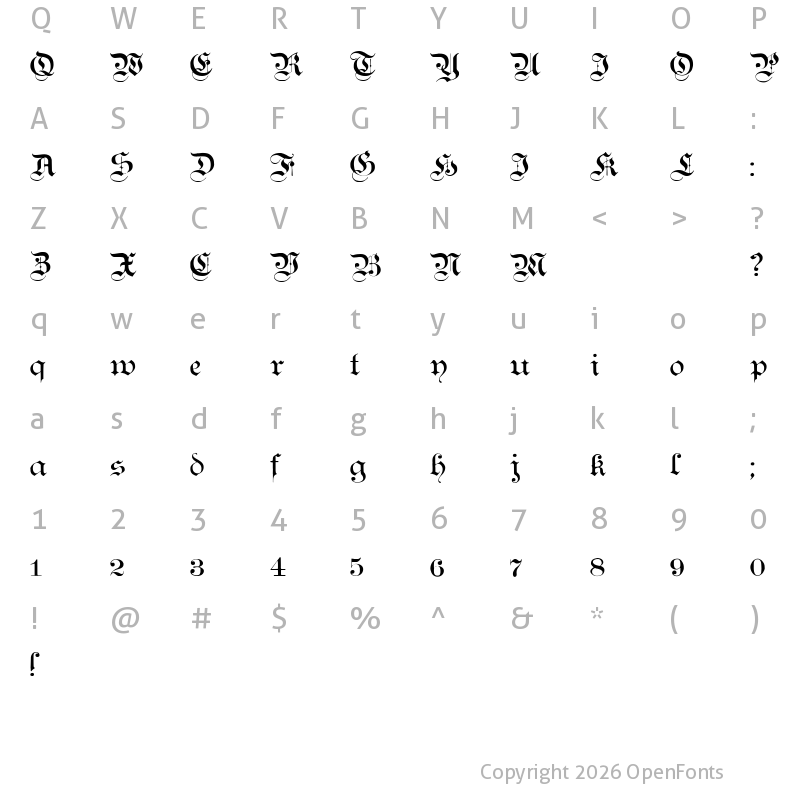 Character Map of Teutonic No1 DemiBold