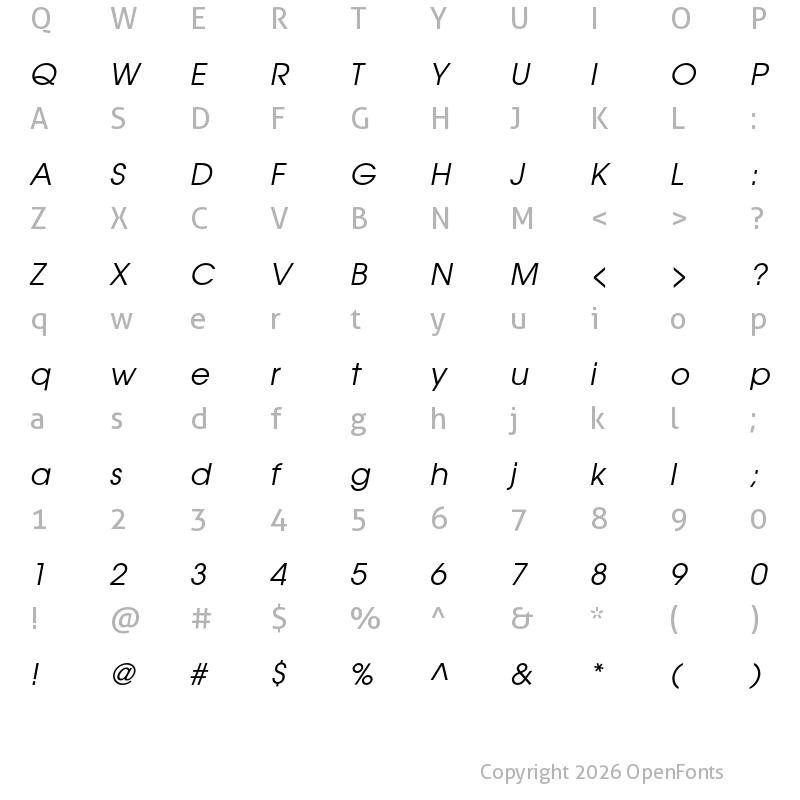 Character Map of TeX Gyre Adventor Italic