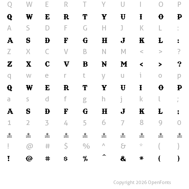 Character Map of Texas Tango BOLD PERSONAL USE Regular