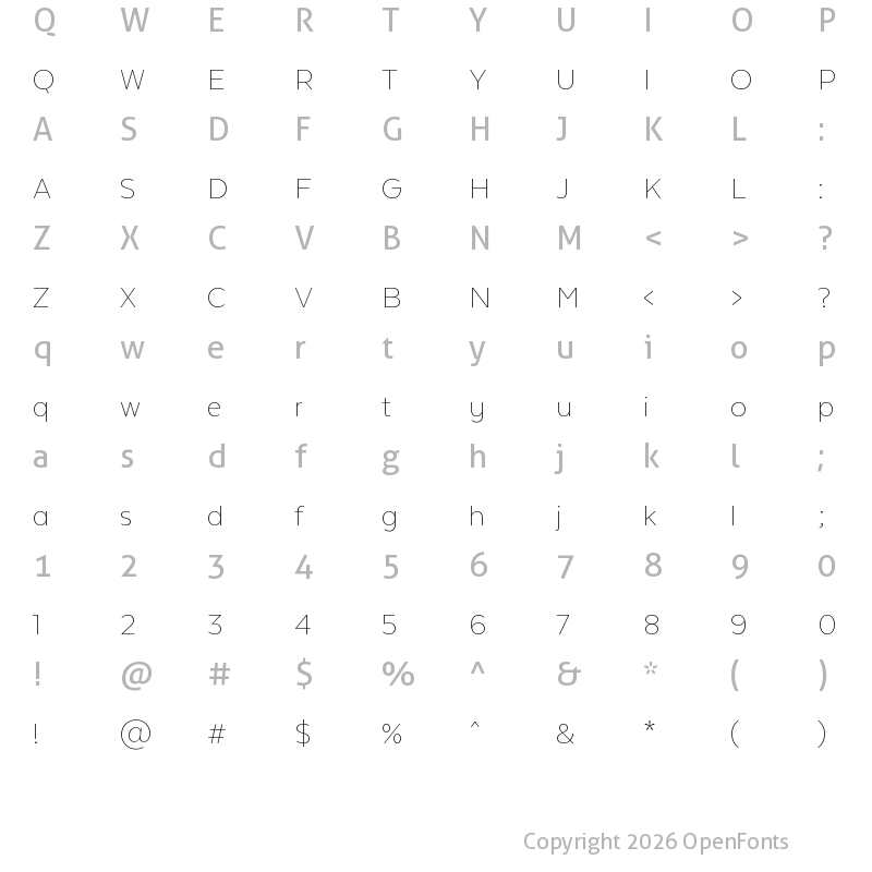 Character Map of Texta Alt Thin