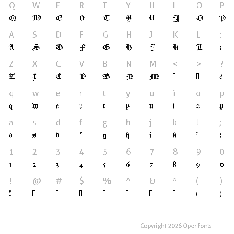 Character Map of Textura Belgica Regular