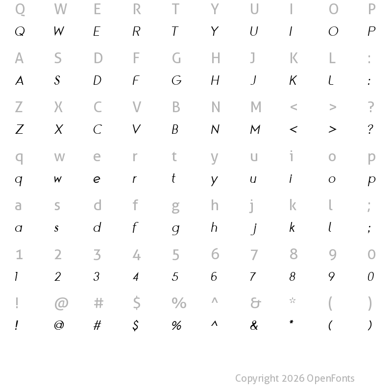 Character Map of TG Alcefun Italic
