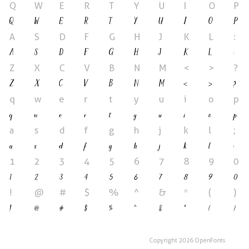 Character Map of Thahira Regular