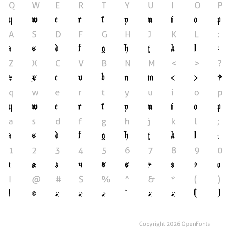 Character Map of The Art of Illuminating Regular
