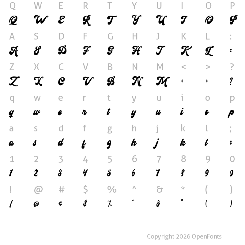 Character Map of The Artmars Script Regular