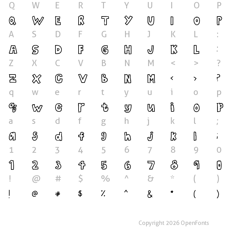 Character Map of the bubble letters Regular
