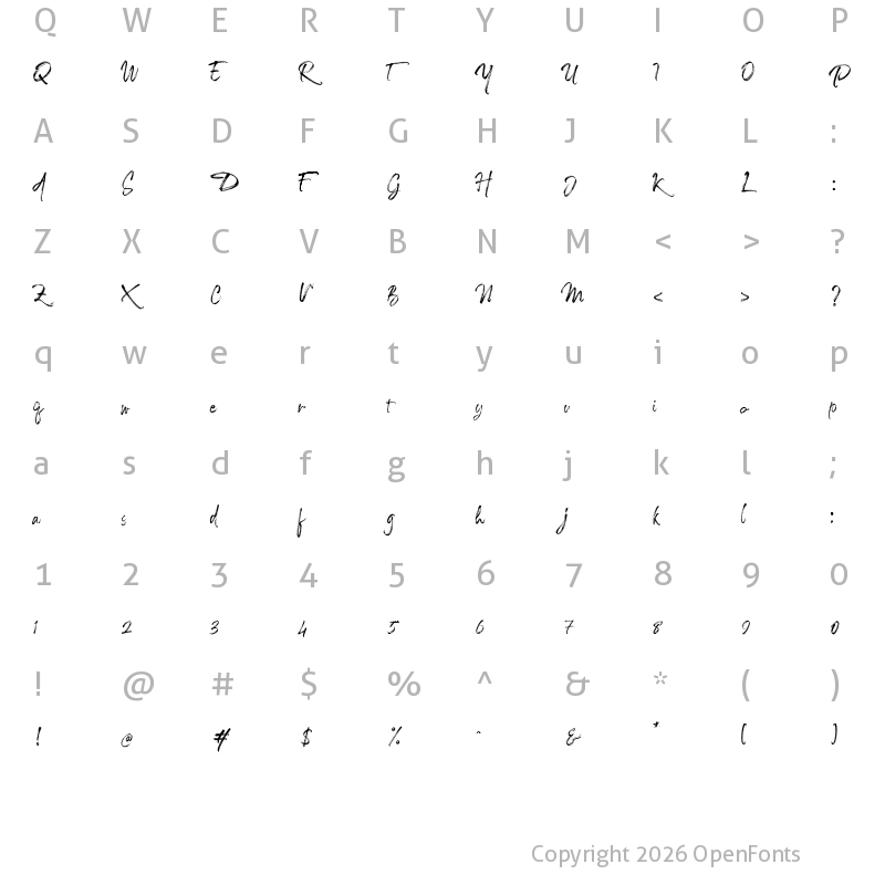 Character Map of The Caldwell script Regular