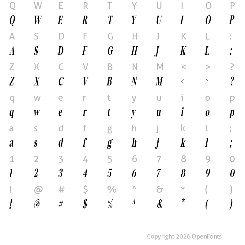 Character Map of The Documentary Condensed Itali Condensed Italic