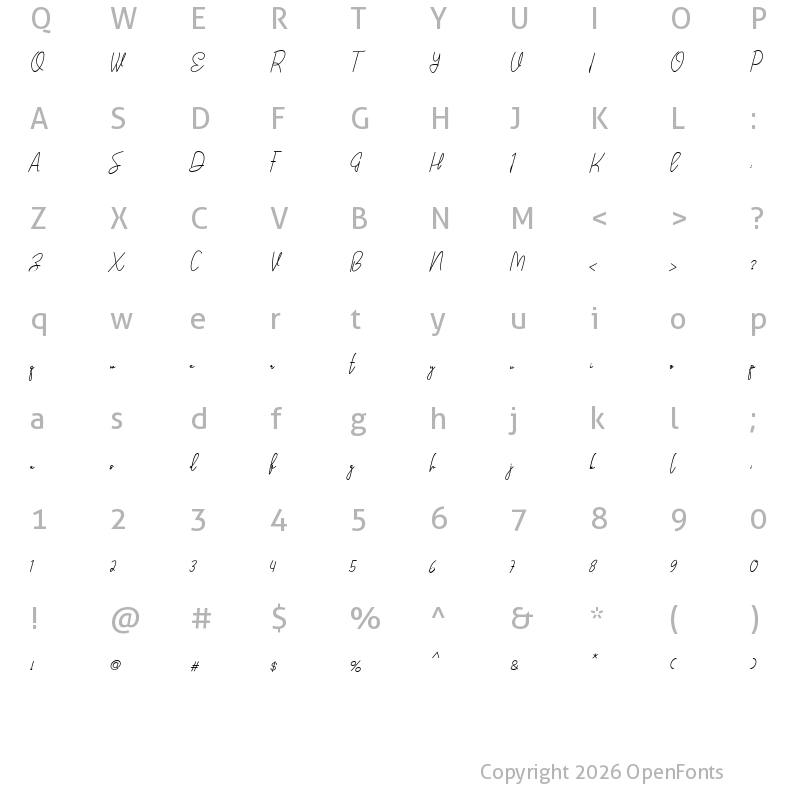 Character Map of The Quick Regular