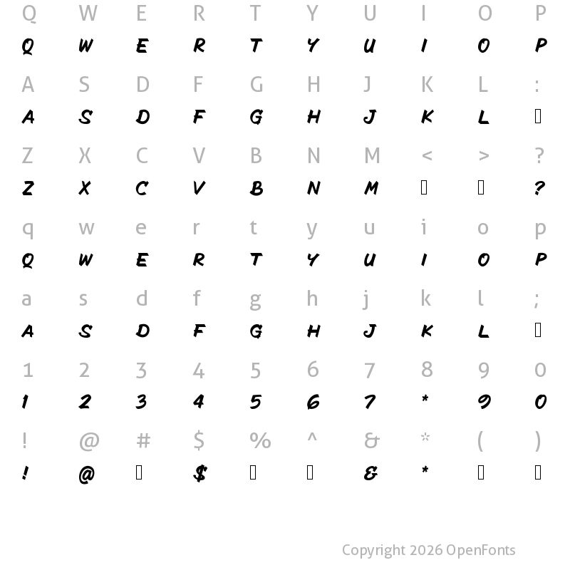 Character Map of The Radicools Italic