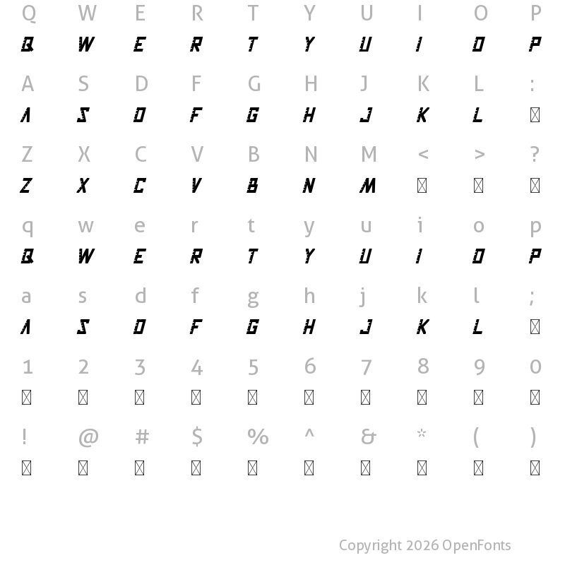 Character Map of The Ruler Demo Italic