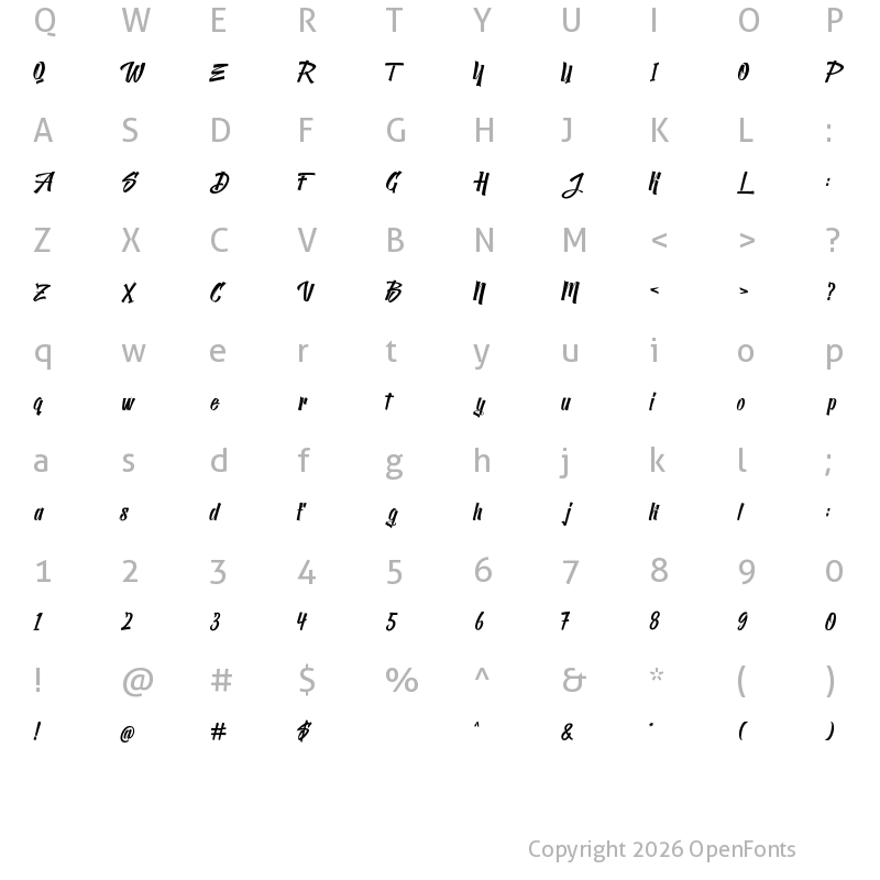 Character Map of The Sectione Bright Script