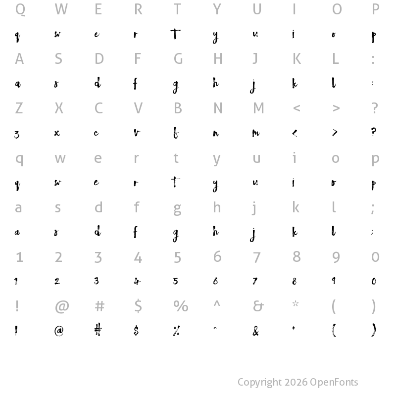Character Map of The Treasured Years Script Regular