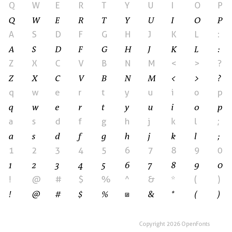 Character Map of TheAntiquaB Trial W5 Plain Italic
