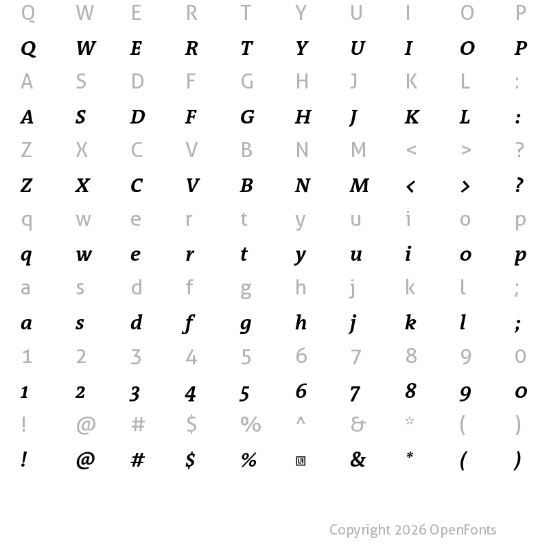 Character Map of TheAntiquaB Trial W7 Bold Italic