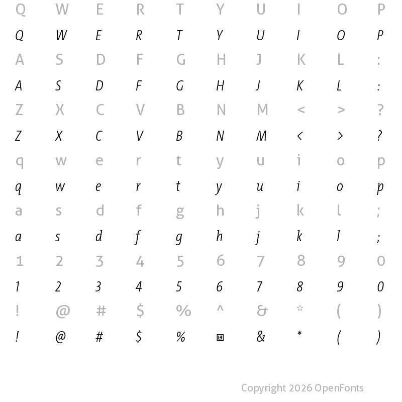 Character Map of TheMix Cd Trial Light Italic