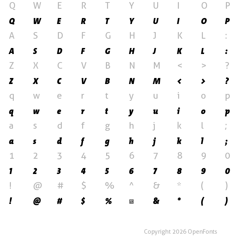 Character Map of TheMix SCd Trial Black Italic