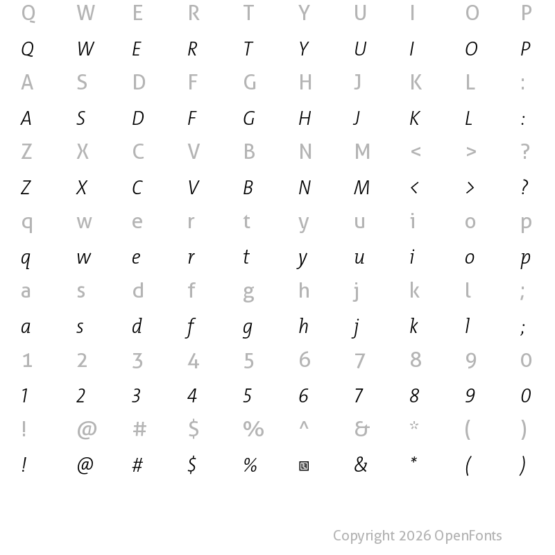 Character Map of TheMix SCd Trial Light Italic