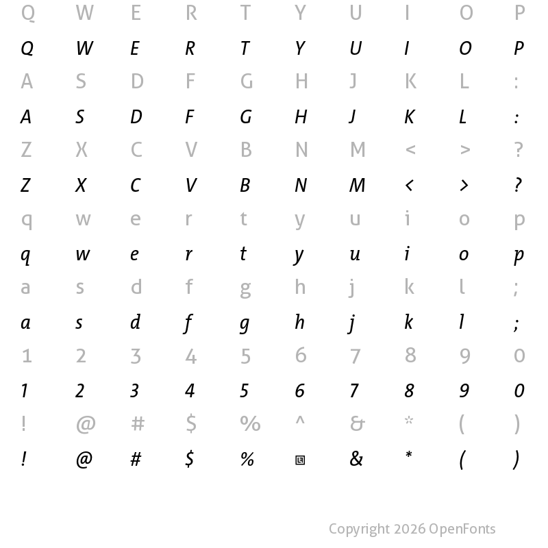 Character Map of TheMix SCd Trial Plain Italic