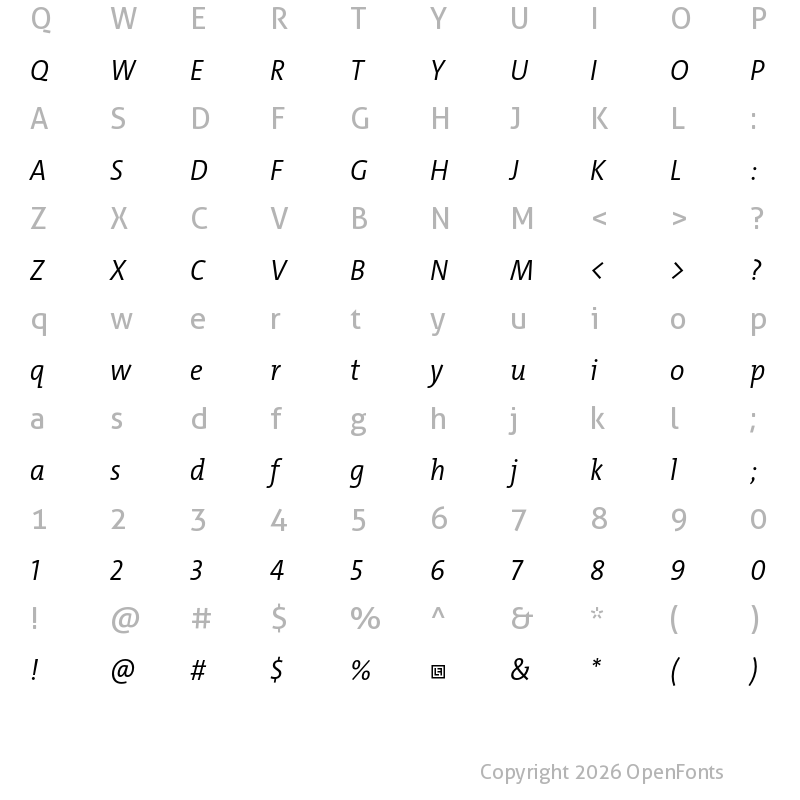 Character Map of TheMix SCd Trial SemiLight Italic